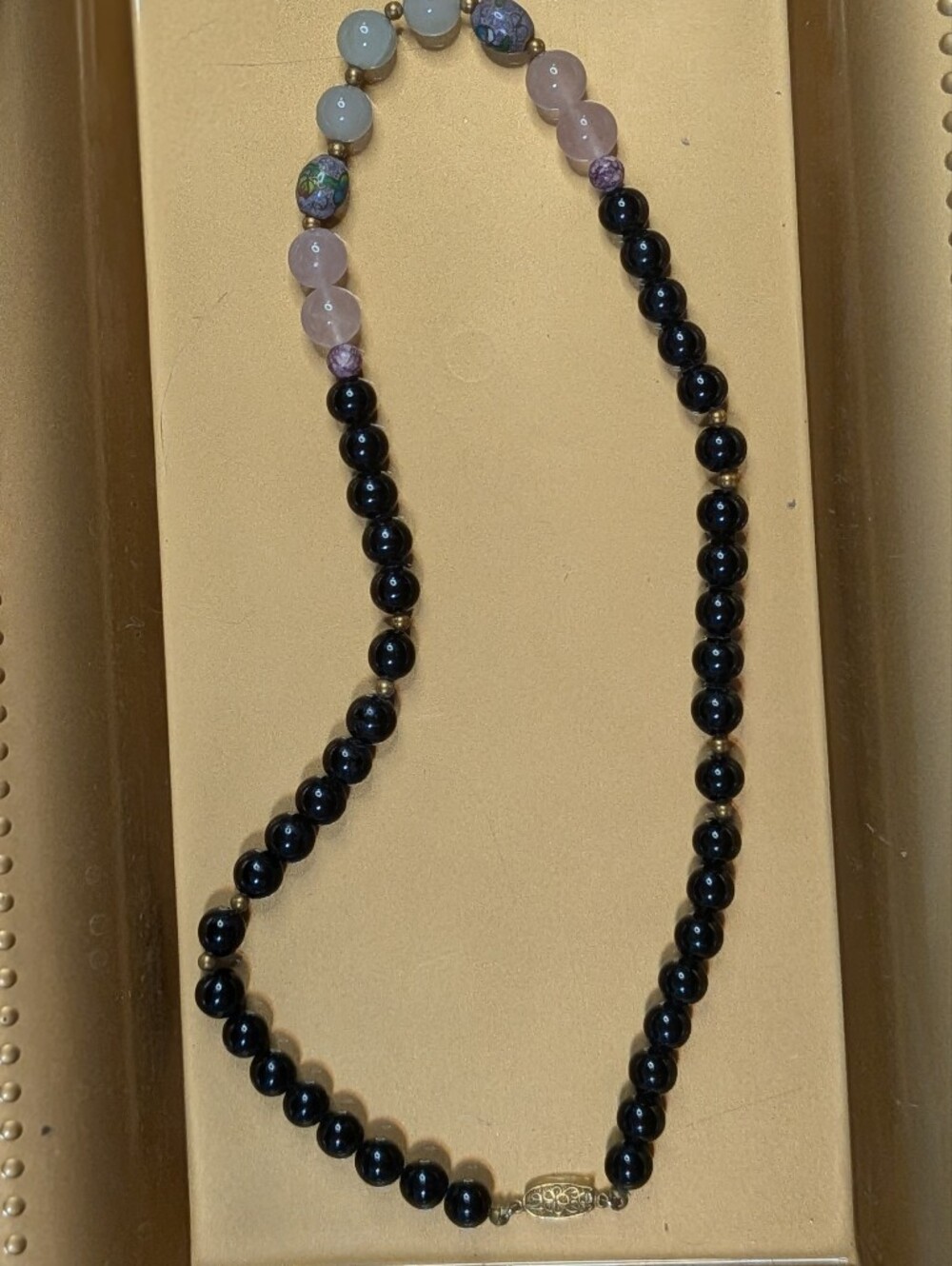 Vintage Cloisonné and Semi-Precious Stone Beaded Bracelet with Silver Clasp